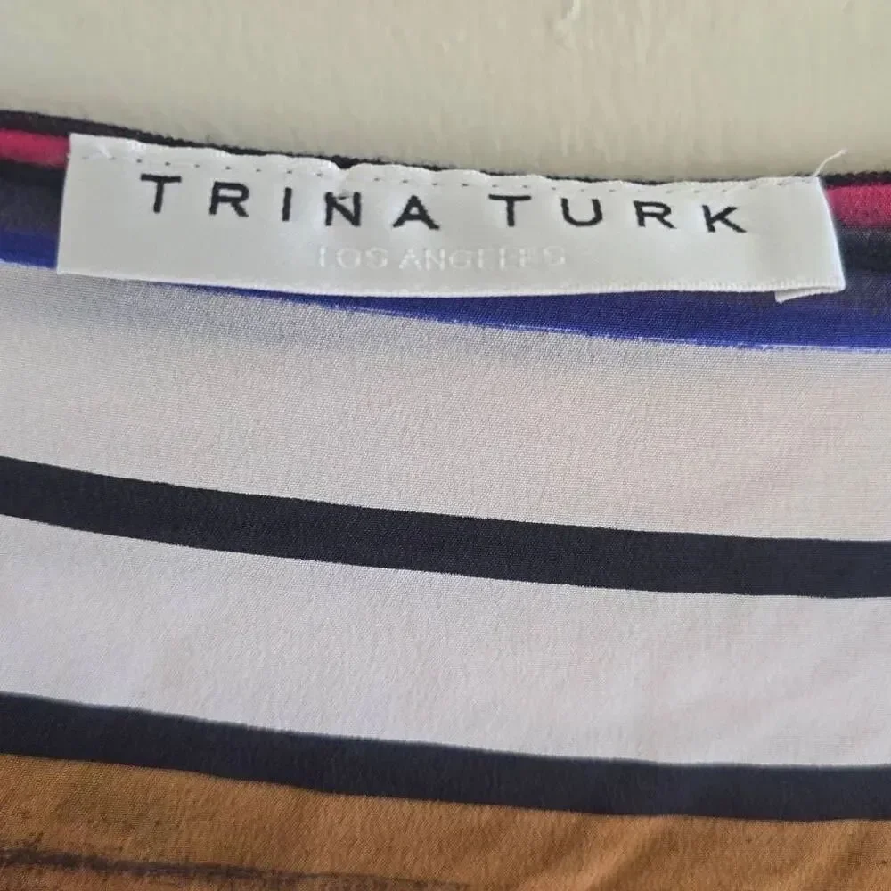 Trina Turk Multicolor Stripe Sandwashed Silk Crêpe Square Scarf, NWOT